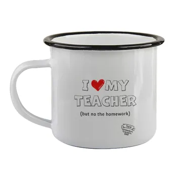 i love my teacher but no the homework outline, Κούπα εμαγιέ με μαύρο χείλος 360ml