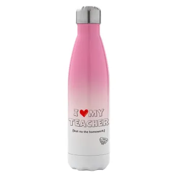 i love my teacher but no the homework outline, Metal mug thermos Pink/White (Stainless steel), double wall, 500ml