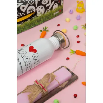 i love my teacher but no the homework outline, Πασχαλινή Λαμπάδα με παγούρι μεταλλικό (620ml, stainless steel) & κερί αρωματικό πλακέ (30cm) (ΡΟΖ)