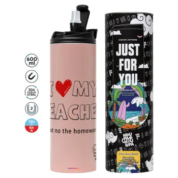 i love my teacher but no the homework outline, Tumbler stainless steel PINK 600ml