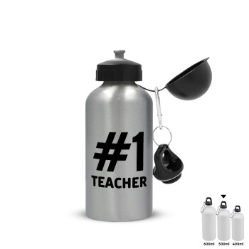 #1 teacher, Μεταλλικό παγούρι νερού, Ασημένιο, αλουμινίου 500ml