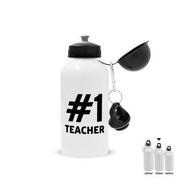 #1 teacher, Μεταλλικό παγούρι νερού, Λευκό, αλουμινίου 500ml