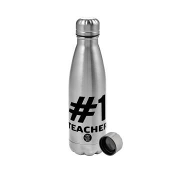 #1 teacher, Metallic water bottle, stainless steel, 750ml