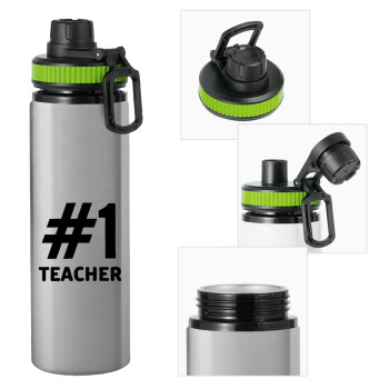 #1 teacher, Μεταλλικό παγούρι νερού με καπάκι ασφαλείας, αλουμινίου 850ml