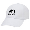 #1 teacher, Καπέλο ενηλίκων Jockey Λευκό (snapback, 5-φύλλο, unisex)