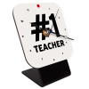 #1 teacher, Επιτραπέζιο ρολόι ξύλινο με δείκτες (10cm)