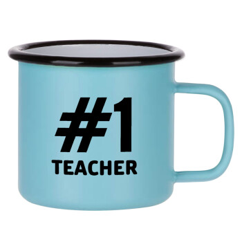 #1 teacher, Κούπα Μεταλλική εμαγιέ ΜΑΤ σιέλ 360ml