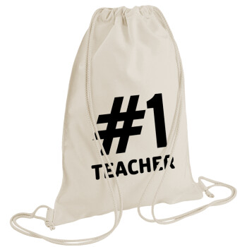 #1 teacher, Τσάντα πλάτης πουγκί GYMBAG natural (28x40cm)