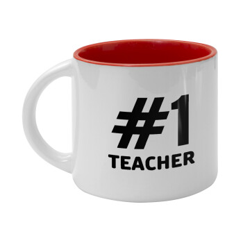 #1 teacher, Κούπα κεραμική 400ml Λευκή/Κόκκινη