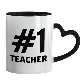 #1 teacher, Mug heart black handle, ceramic, 330ml