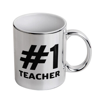 #1 teacher, Mug ceramic, silver mirror, 330ml