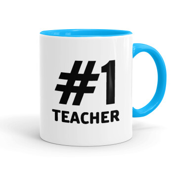 #1 teacher, Mug colored light blue, ceramic, 330ml