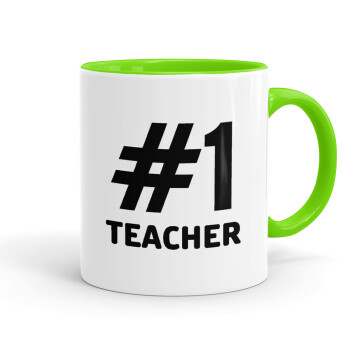 #1 teacher, Mug colored light green, ceramic, 330ml