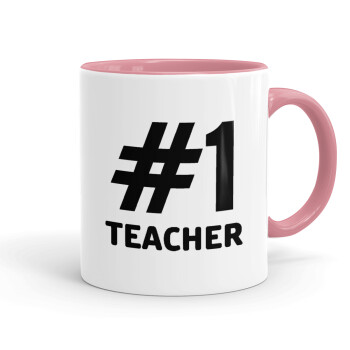 #1 teacher, Κούπα χρωματιστή ροζ, κεραμική, 330ml