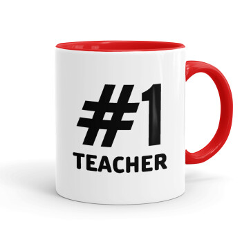 #1 teacher, Κούπα χρωματιστή κόκκινη, κεραμική, 330ml