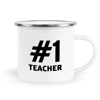 #1 teacher, Metallic enamel cup white 360ml