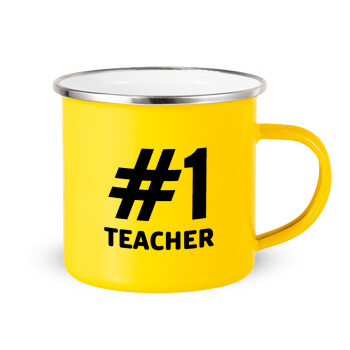 #1 teacher, Κούπα Μεταλλική εμαγιέ Κίτρινη 360ml