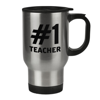 #1 teacher, Stainless steel travel mug with lid, double wall 450ml