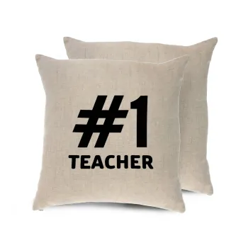 #1 teacher, Μαξιλάρι καναπέ ΛΙΝΟ 40x40cm περιέχεται το  γέμισμα