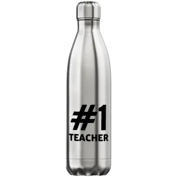 #1 teacher, Μεταλλικό παγούρι θερμός Inox (Stainless steel), διπλού τοιχώματος, 750ml