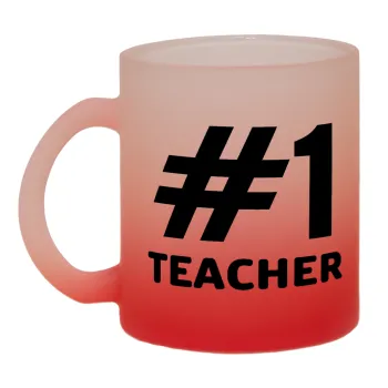 #1 teacher, Κούπα γυάλινη δίχρωμη με βάση το κόκκινο ματ, 330ml