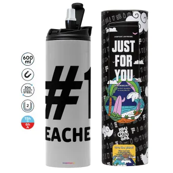 #1 teacher, Tumbler stainless steel GREY 600ml