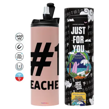 #1 teacher, Tumbler stainless steel PINK 600ml