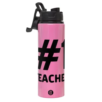 #1 teacher, Μεταλλικό παγούρι νερού με καπάκι ασφαλείας, αλουμινίου 850ml