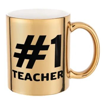 #1 teacher, Mug ceramic, gold mirror, 330ml