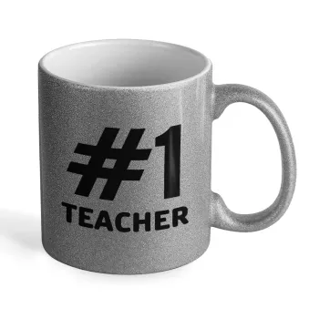 #1 teacher, Κούπα Ασημένια Glitter που γυαλίζει, κεραμική, 330ml