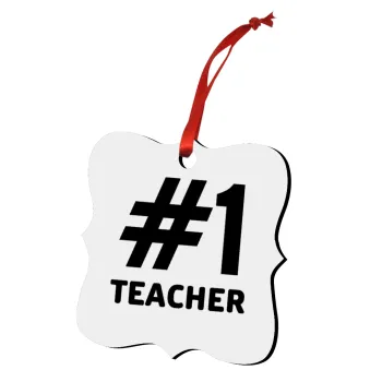 #1 teacher, Christmas ornament polygon wooden 7.5cm