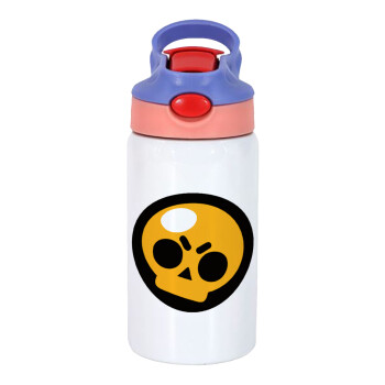 Brawl Stars Skull, Children's hot water bottle, stainless steel, with safety straw, pink/purple (350ml)