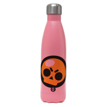 Brawl Stars Skull, Metal mug thermos Pink Mat (Stainless steel), double wall, 500ml