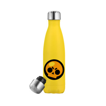 Brawl Stars Skull, Yellow Stainless Steel Metallic Thermos, double-walled, 500ml