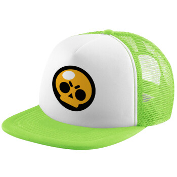 Brawl Stars Skull, Καπέλο Soft Trucker με Δίχτυ Πράσινο/Λευκό