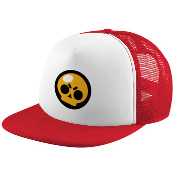 Brawl Stars Skull, Καπέλο παιδικό Soft Trucker με Δίχτυ Red/White 