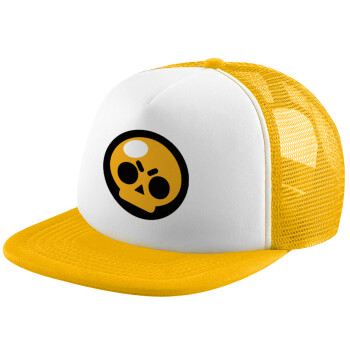Brawl Stars Skull, Καπέλο Soft Trucker με Δίχτυ Κίτρινο/White 