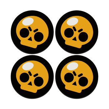Brawl Stars Skull, SET of 4 round wooden coasters (9cm)