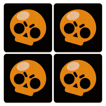 Brawl Stars Skull, ΣΕΤ x4 Σουβέρ ξύλινα τετράγωνα plywood (9cm)