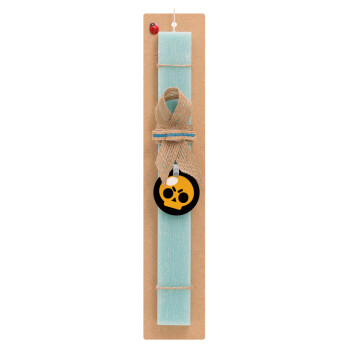Brawl Stars Skull, Easter Set, wooden keychain & aromatic flat Easter candle (30cm) (TURQUOISE)