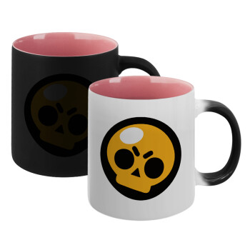 Brawl Stars Skull, Κούπα Μαγική εσωτερικό ΡΟΖ, κεραμική 330ml που αλλάζει χρώμα με το ζεστό ρόφημα