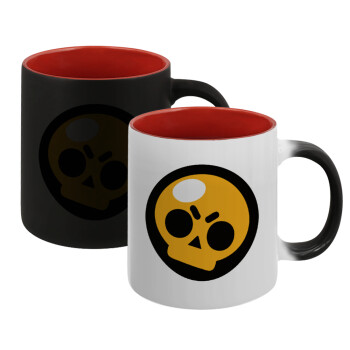 Brawl Stars Skull, Κούπα Μαγική εσωτερικό κόκκινο, κεραμική, 330ml που αλλάζει χρώμα με το ζεστό ρόφημα