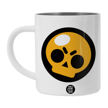 Brawl Stars Skull, Λευκή Ανοξείδωτη Μεταλλική Κούπα 450ml - Διπλού Τοιχώματος 