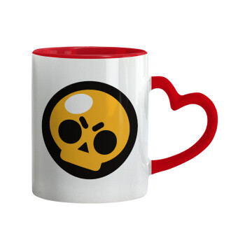 Brawl Stars Skull, Mug heart red handle, ceramic, 330ml