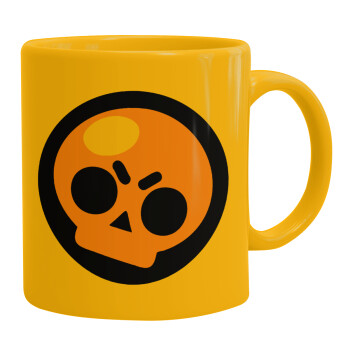Brawl Stars Skull, Ceramic coffee mug yellow, 330ml (1pcs)