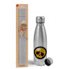 Easter Set, metallic Inox water bottle (750ml) & aromatic flat Easter candle (30cm) (GRAY)