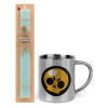 Easter Set, metallic thermal cup (300ml) & aromatic flat Easter candle (30cm) (TURQUOISE)