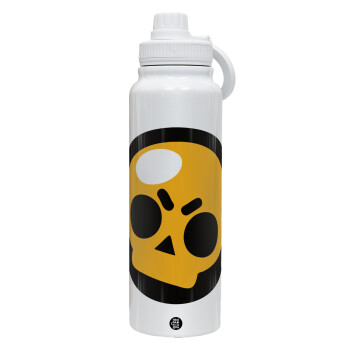 Brawl Stars Skull, 1L Stainless Steel Thermal Bottle with Phone Holder & Double Wall Insulation
