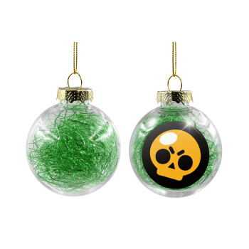 Brawl Stars Skull, Χριστουγεννιάτικη μπάλα δένδρου διάφανη με πράσινο γέμισμα 8cm