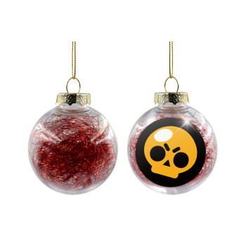 Brawl Stars Skull, Χριστουγεννιάτικη μπάλα δένδρου διάφανη με κόκκινο γέμισμα 8cm
